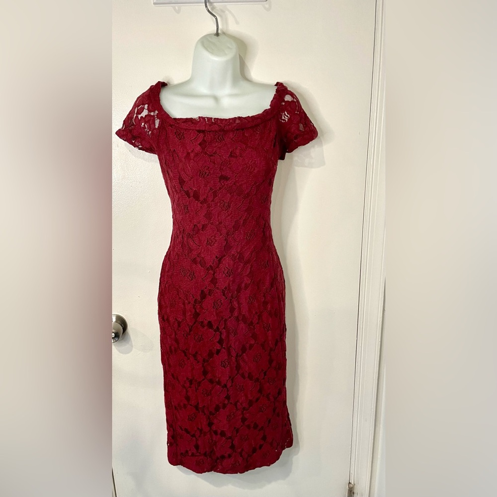 Elegant Lace Off-Shoulder Dress in burgundy